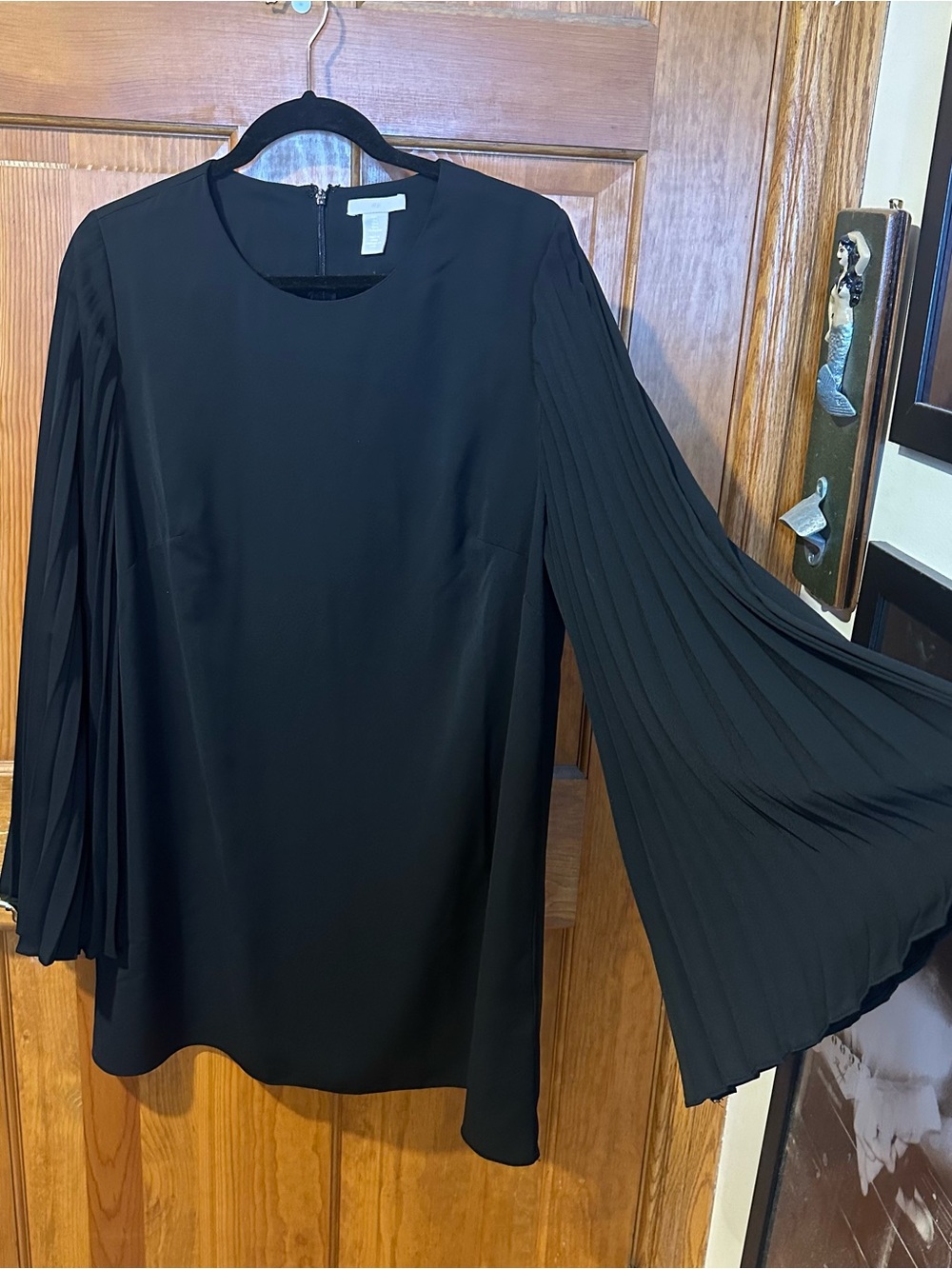 H&M Black Pleated Bell Sleeve Women's Dress